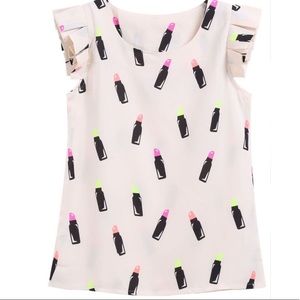 EUC Lipstick Printed Blouse- Flutter Sleeves